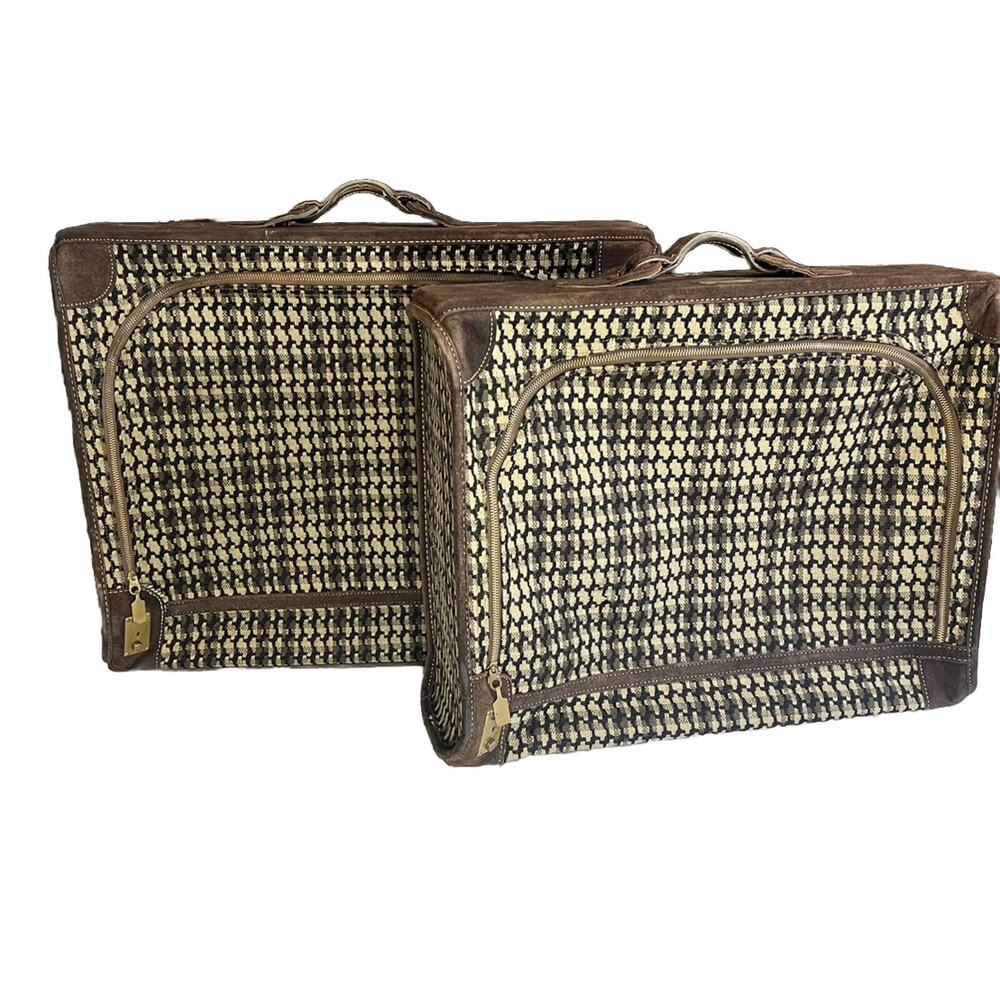 Neiman Marcus Tweed/Suede Luggage Set..plaid Houndstooth Prop Retro MCM